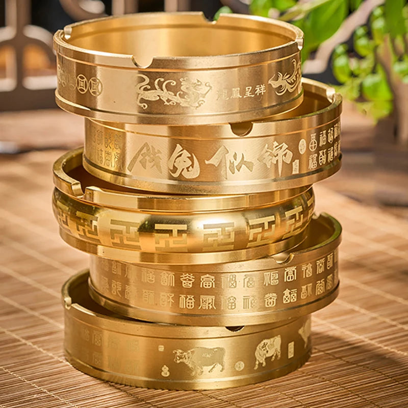 Portable Ashtray Round Brass Tabletop Holder Office Household Metal Qme