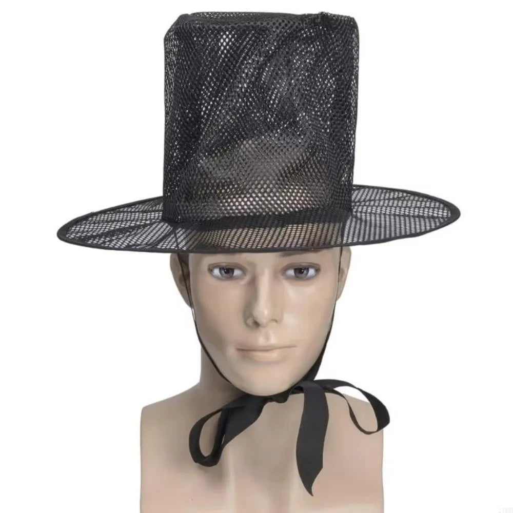 Lightweight Traditional Korean Gat Hat Black Mesh Wide Brim Flat Topper Hat Square Top UV Protection Joseon Dynasty Hat Qme