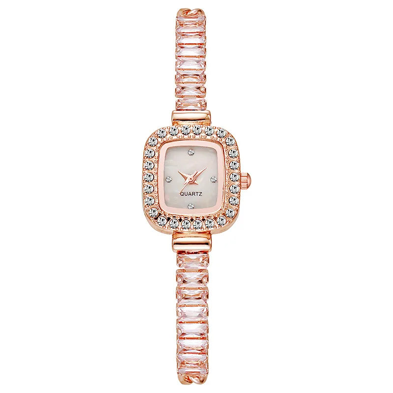 6 pieces/set of fashionable crystal watches for women with small square dials, quartz watches for women, jewelry set for women Qme