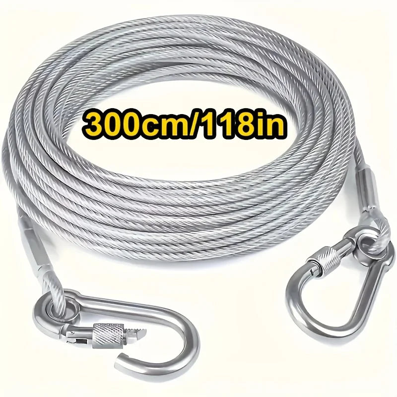 Outdoor Super Heavy Duty Wire Cable, Steel Wire Lead Leash with Stainless Dual Fix Buckle, Clothes Line Wires for Outdoor Qme 3M