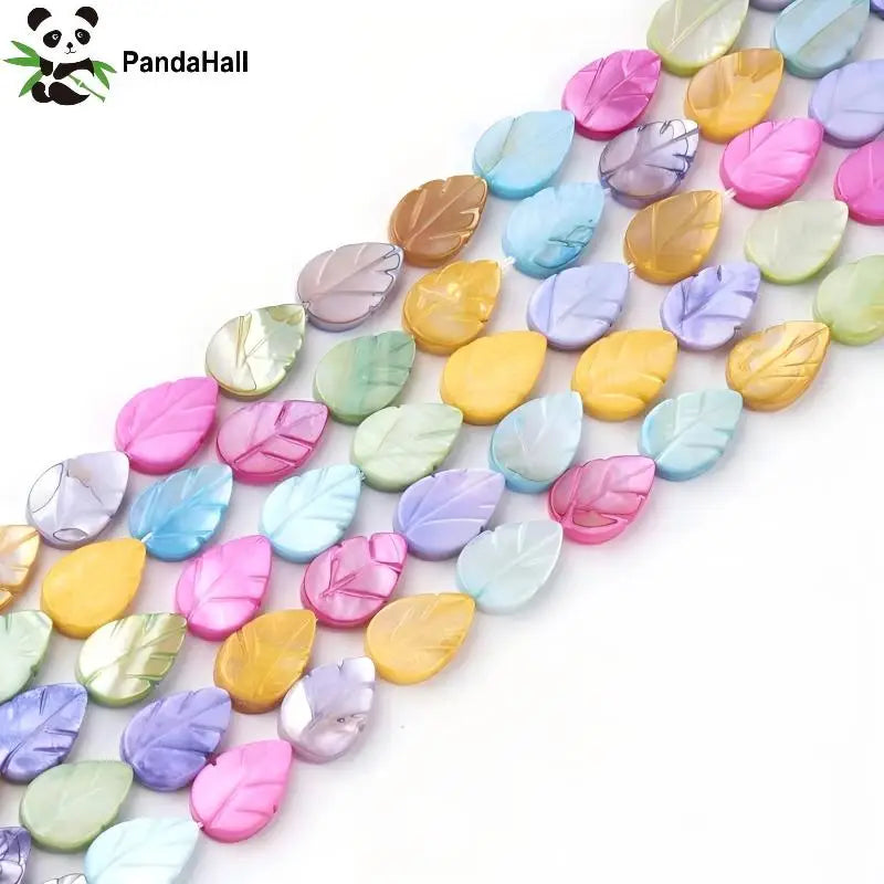 PandaHall Freshwater Shell Beads Dyed Leaf Shape Beads for Fashion Jewelry Making Mixed Color 10x7x3mm about 36pcs 14.6” Qme Default Title