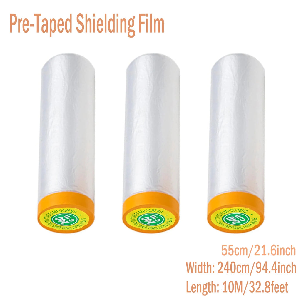 10M Pre-Taped Masking Film Plastic Dropping Cloth Cover Paint Protective Film for Covering Skirting, Frames, Cars, Dustproof Qme