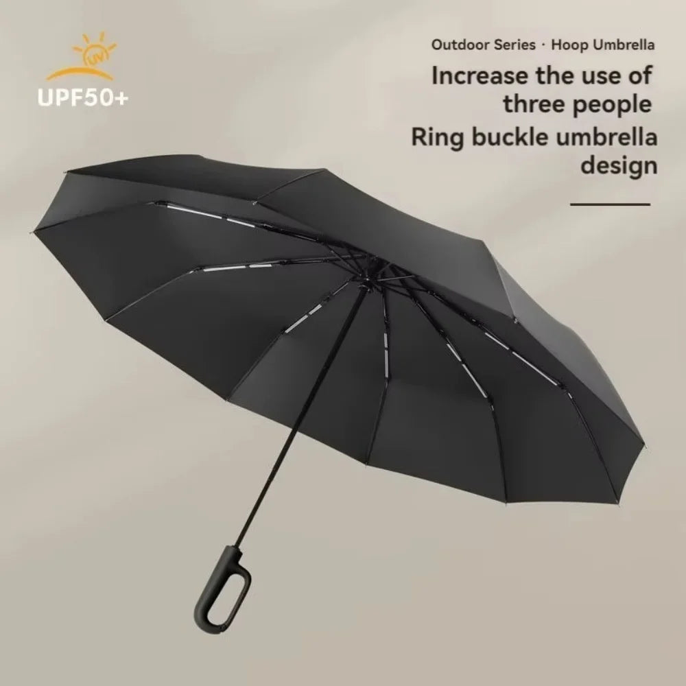 Ring Buckle Design Extra Large Reinforced Wind Rain-resistant Sunshade UV Umbrellas Automatic Folding UV Umbrella for Men Women Qme