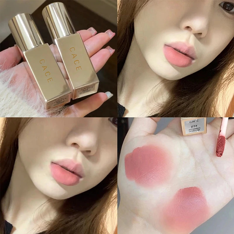 CACE Gold Tube Matter Lip Mud Moisturizing Long Lasting Liquid Lipstick Soft Mist Silky Lipgloss Tint Natural Makeup For Women Qme 03