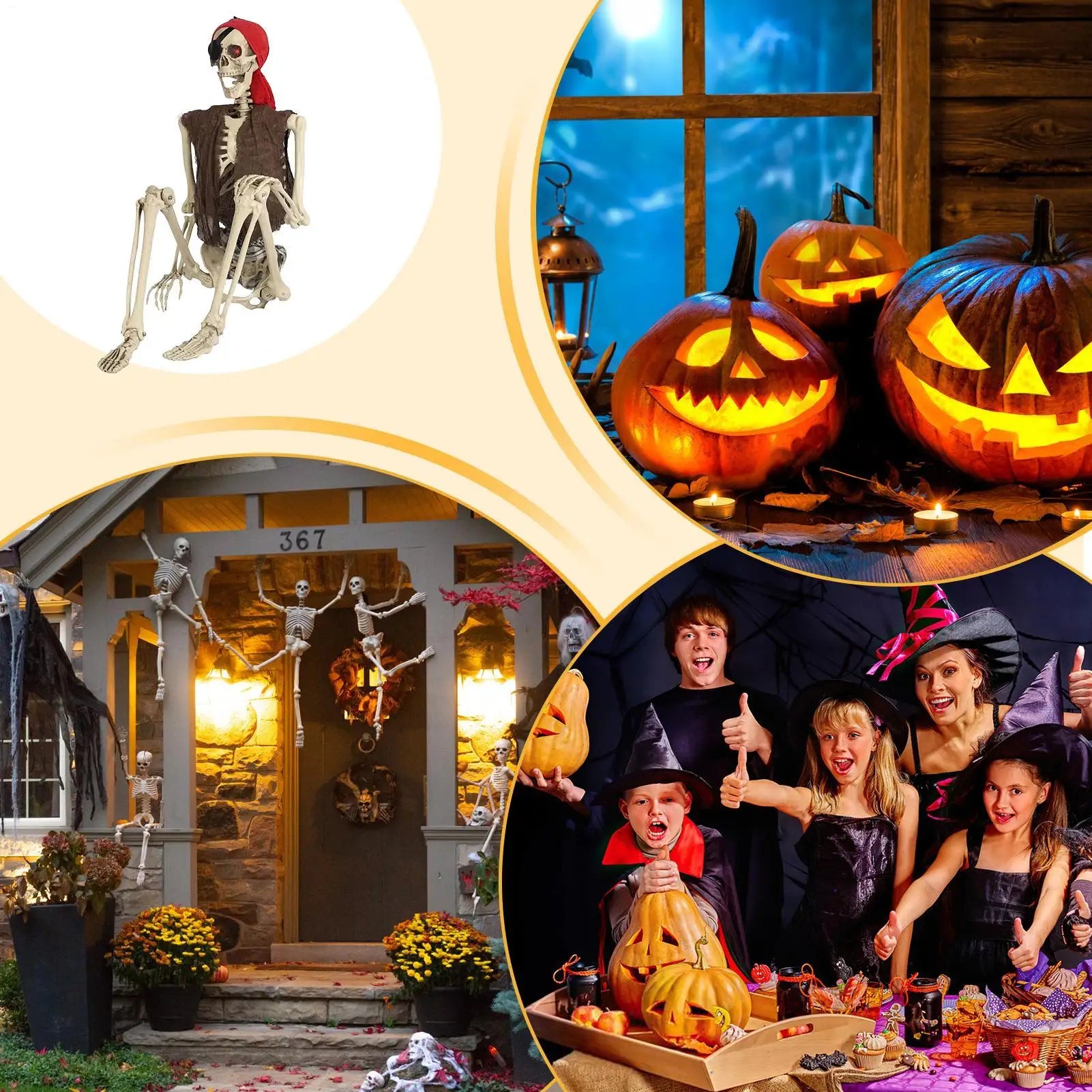 Halloween Skeleton Pirate Props Movable Joints Spooky Decor Garden Qme
