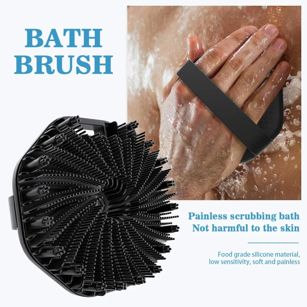 Bath Soft Silicone Back Brush Shower Sponge Scrubbing Handle Qme