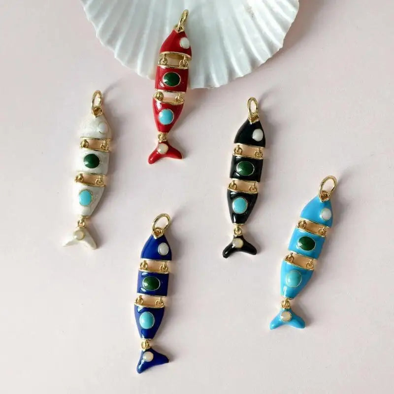 Fashion Cute Colored Enamel Fish Charms For Jewelry Making Supplies Bohemian Animal DIY Earring Bracelet Necklace Accessories Qme