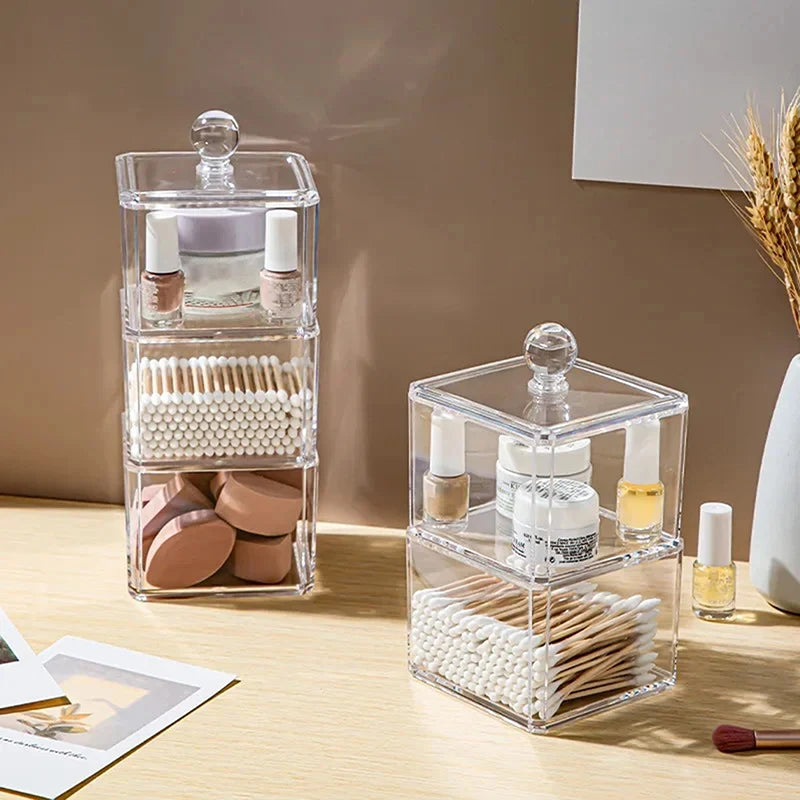 Cotton Swabs Dispenser Desktop Cosmetic Jewelry Cases Organizer Qme