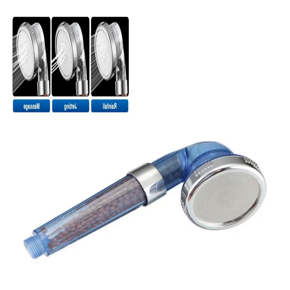 New 3-speed Shower Head High Pressure Negative Ion Water Purification Filtration Hard Water Softening Filter Shower Accessories Qme Blue