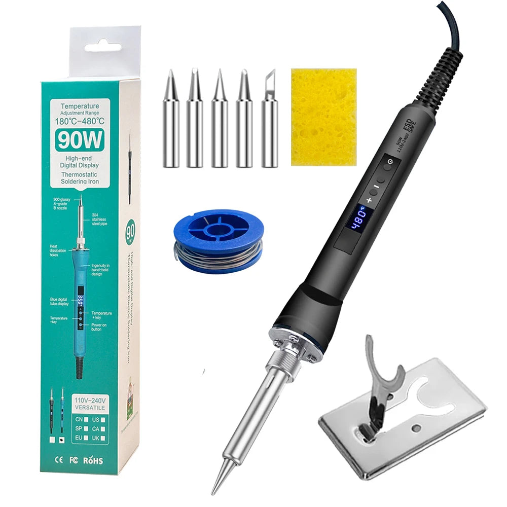90 100W Digital Soldering Iron Repair Welding Tool Calibration Qme 988-90W-black SET 110V US PLUG