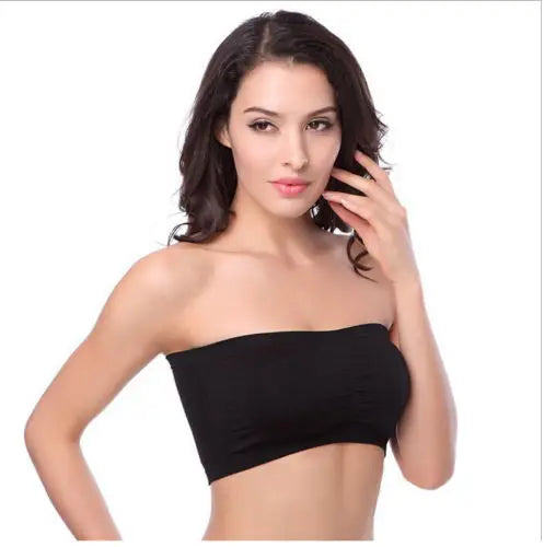 Double Layers Plus Size Strapless Bra Bandeau Tube Removable Padded Top Stretchy Seamless Bandeau Bra Boob Crop Spaghetti Strap Qme bk M