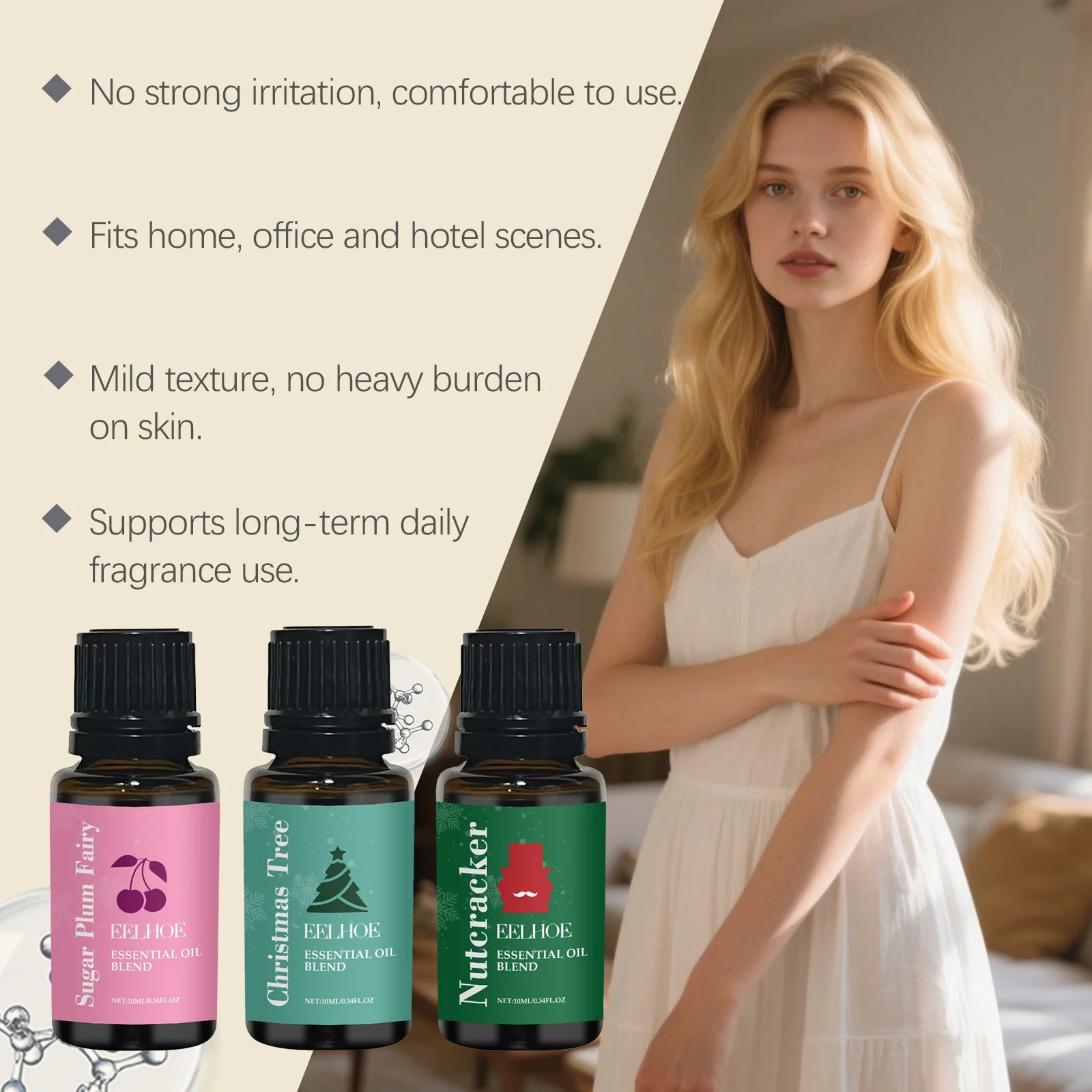 Holiday Moisturizing Fragrance Essential Oil Set for Aromatherapy Diffuser & Skin Care Christmas Gift Scent Relaxing Hydrating Qme