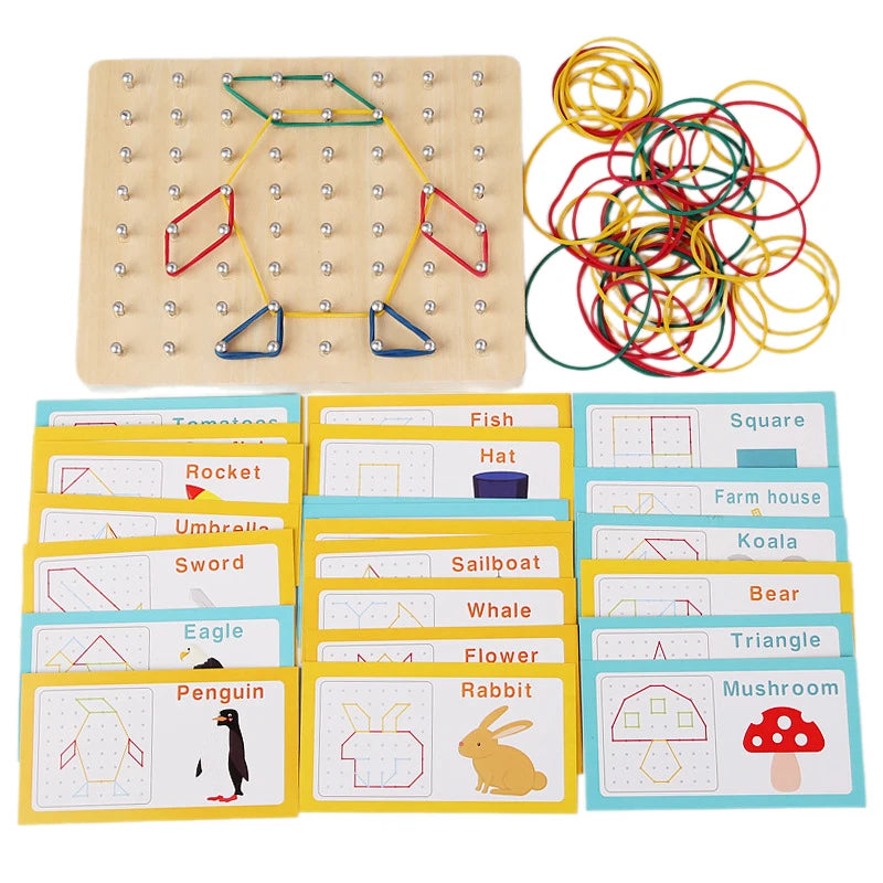 Wooden Geoboard Montessori Toys Geo Board Manipulative Geoboards 4 5 Qme Multicolor