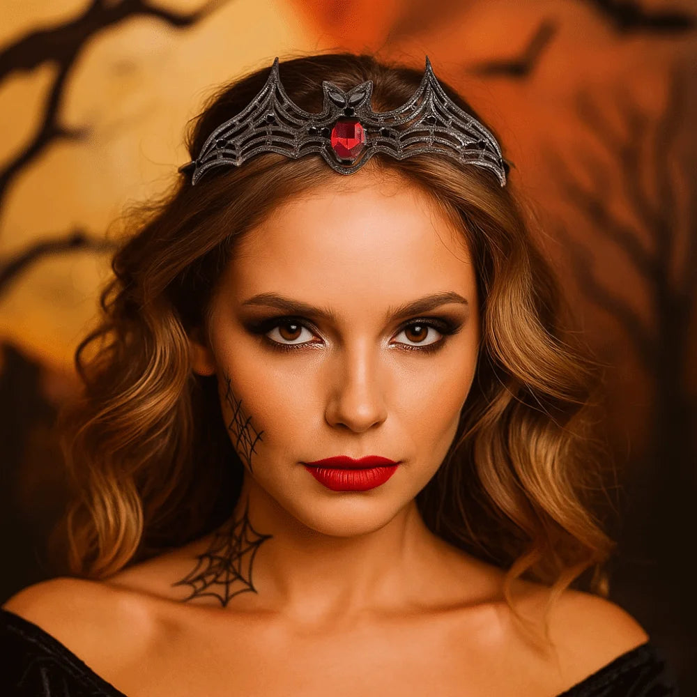 Simple Metal Halloween Bat Hairband Sparkling Multicolor Rhinestone Crowns Cosplay Props Dark Halloween Tiara Ladies Qme