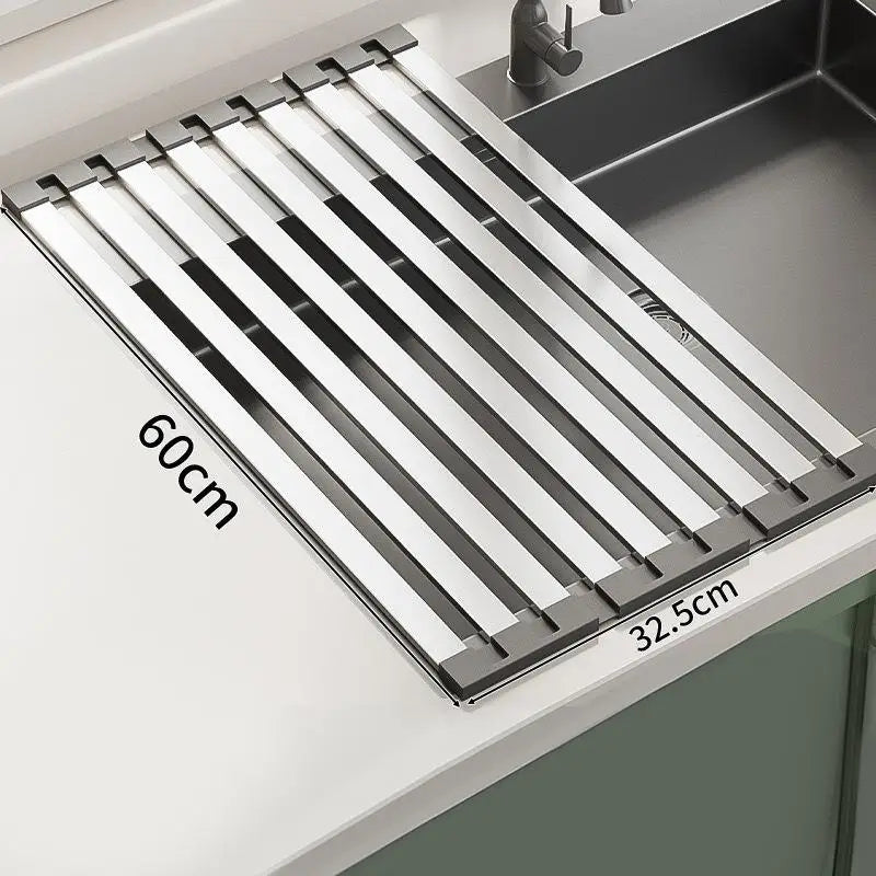 304 Stainless Steel Kitchen Sink Drain Rack Dish Foldable Telescopic Qme A4