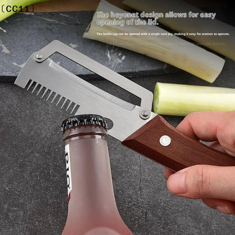 Multifunctional Stainless Steel Peeler Wooden Handle 3-in-1 Scallion Qme