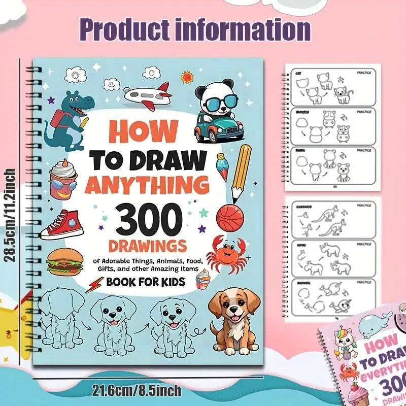 300 Cute Step-by-Step Simple Drawings How to Draw Anything for Painting Enthusiast Adorable Animals Food Gifts-Drawing Guide Boo Qme Blue Dog