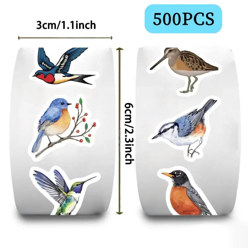 500pcs/roll Bird Roll Stickers Phone Scrapbook Envelope Gift Water Cup Guitar Skateboard Notebook Waterproof Decorative Qme Multicolor