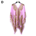 Woman Chiffon Blouse Fashion Women Scarf Shawl Printed Sunscreen Sun Protection Shawl Beach Shawl Soft Loose Bikini Cover Tops Qme purple