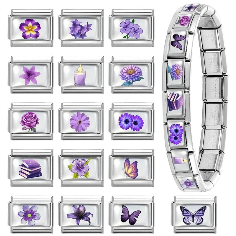 Fashion African Daisy Iris Peony Rose Flower Butterfly Italian Charm Fit 9MM Stainless Steel Bracelet Women Men DIY Jewelry Gift Qme