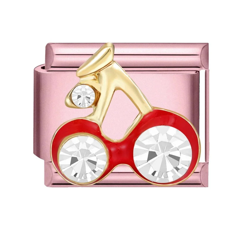 Shiny Colorful Zircon Bowknot Butterfly Garland Italian Charm Links Fit 9mm Stainless Steel Bracelet Women Y2K DIY Making Gift Qme Style 19