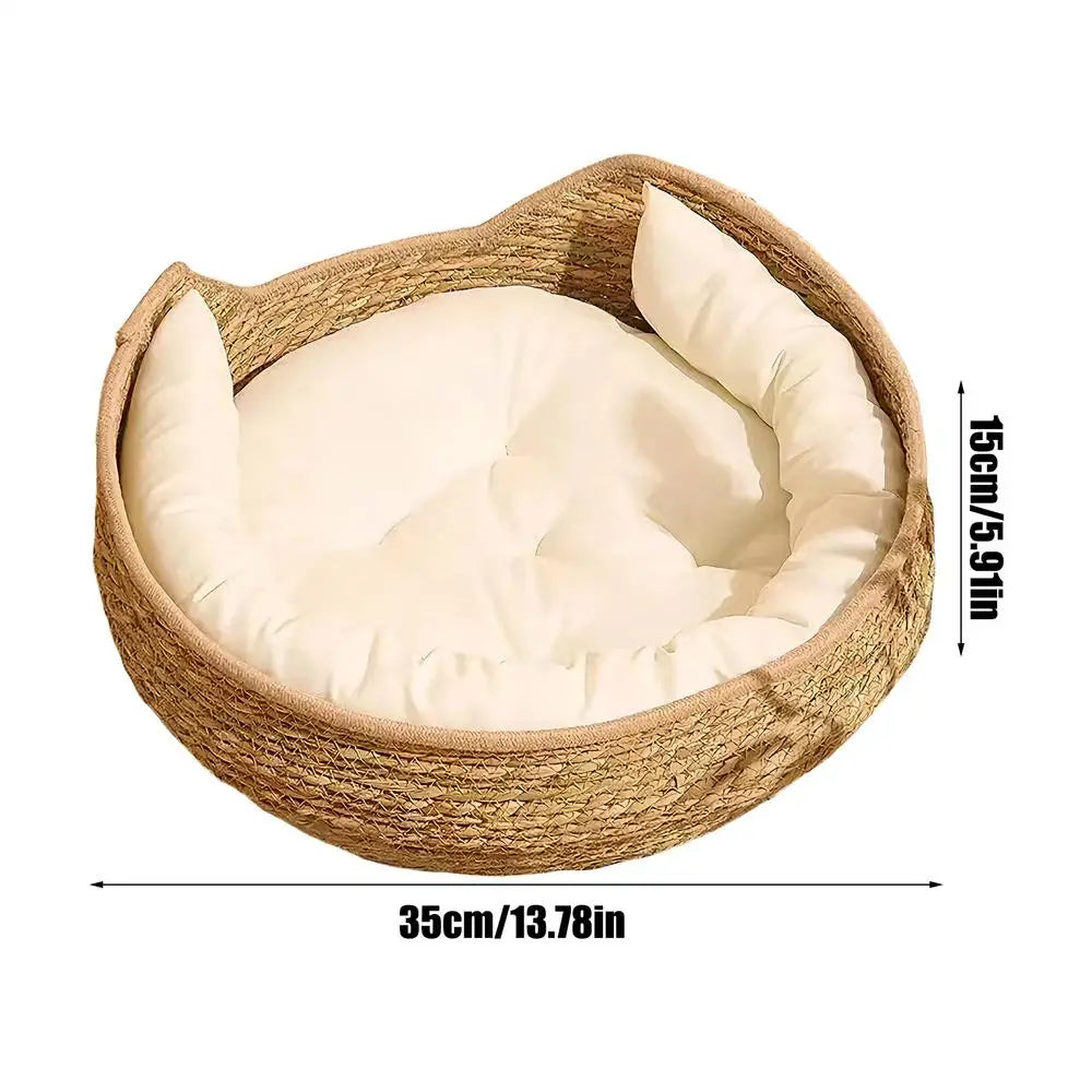 Cat Basket Cotton Rope Round Bed for Cat Sleep with Pillow All Season Indoor Weaving Pet Resting Scratching Sleeping Furniture Qme A