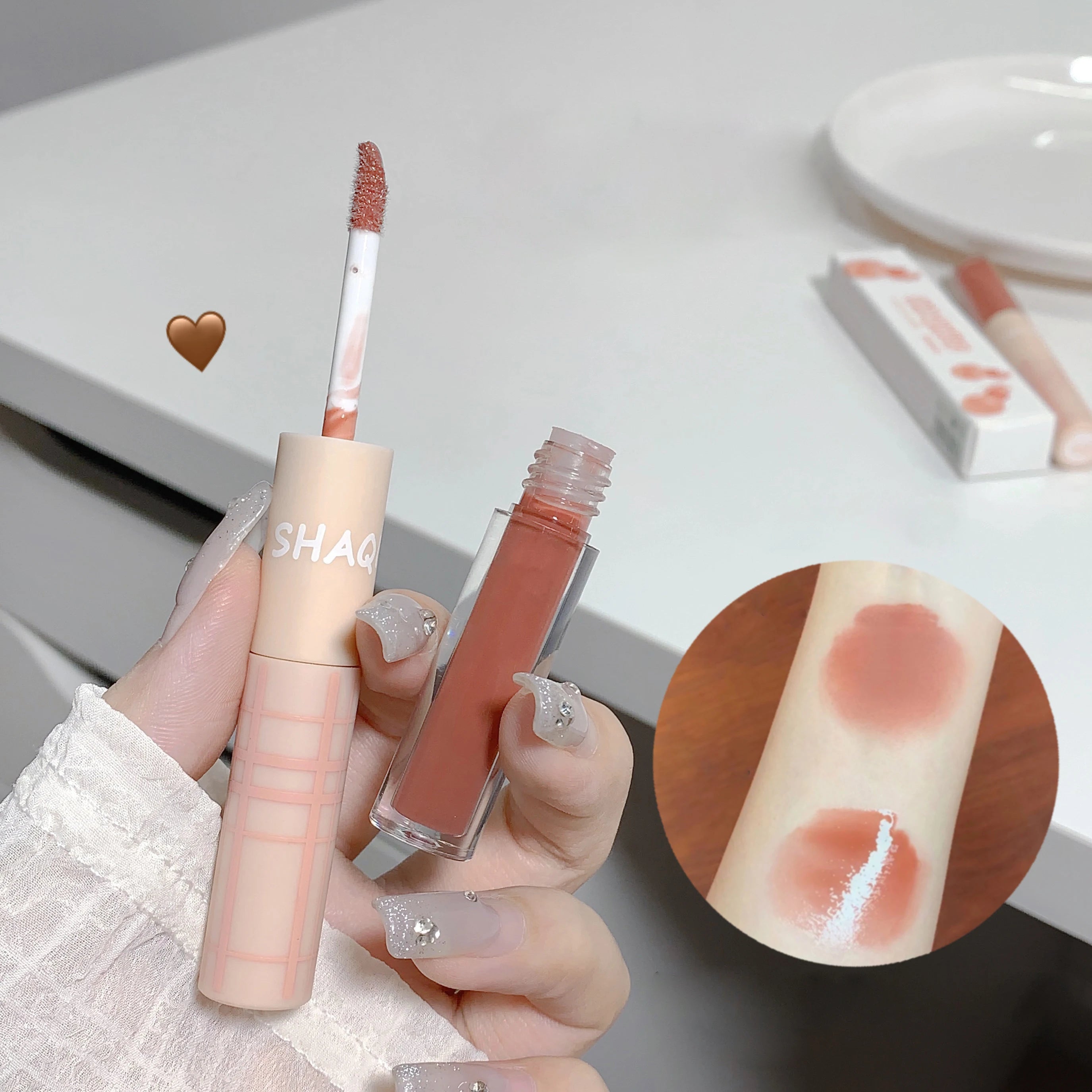 Double-ended Lip Glaze Matte Water-gloss Mirror Whitening Qme