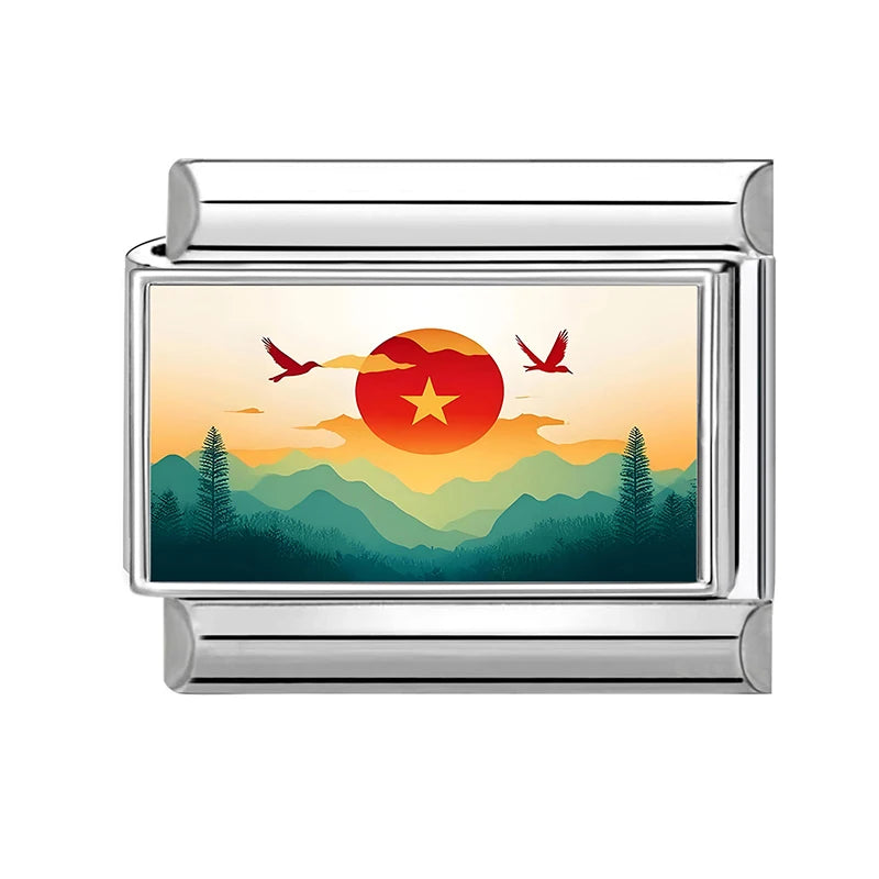 2026 Fashion Vietnamese Independence Day Series Italian Link Fit 9mm Stainless Steel Bracelet Making Bead Charm Jewelry DIY Gift Qme Style 7