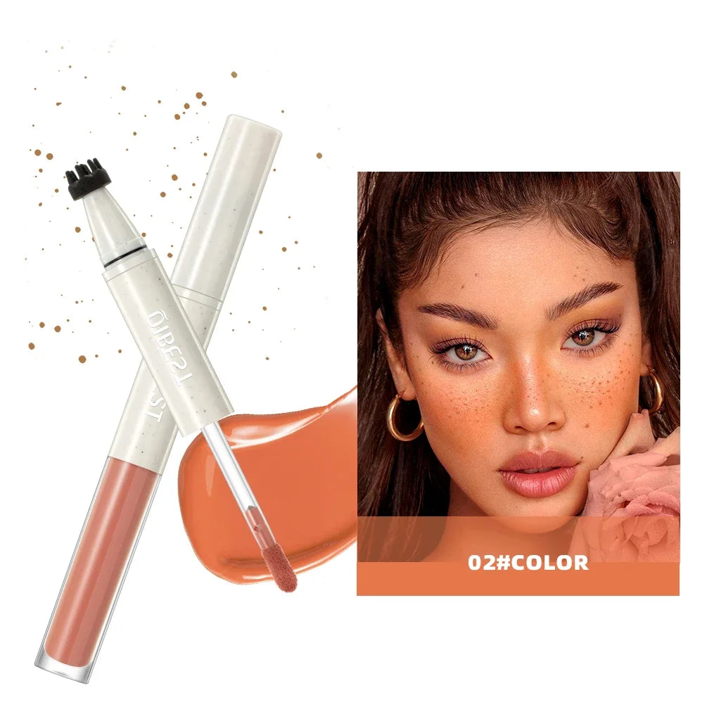 QIBEST Double Ended Natural Simulation Freckles Stamp Pen Liquid Blush 2 In 1 Stick Waterproof Lifelike Fake Freckles Pen Stick Qme 02