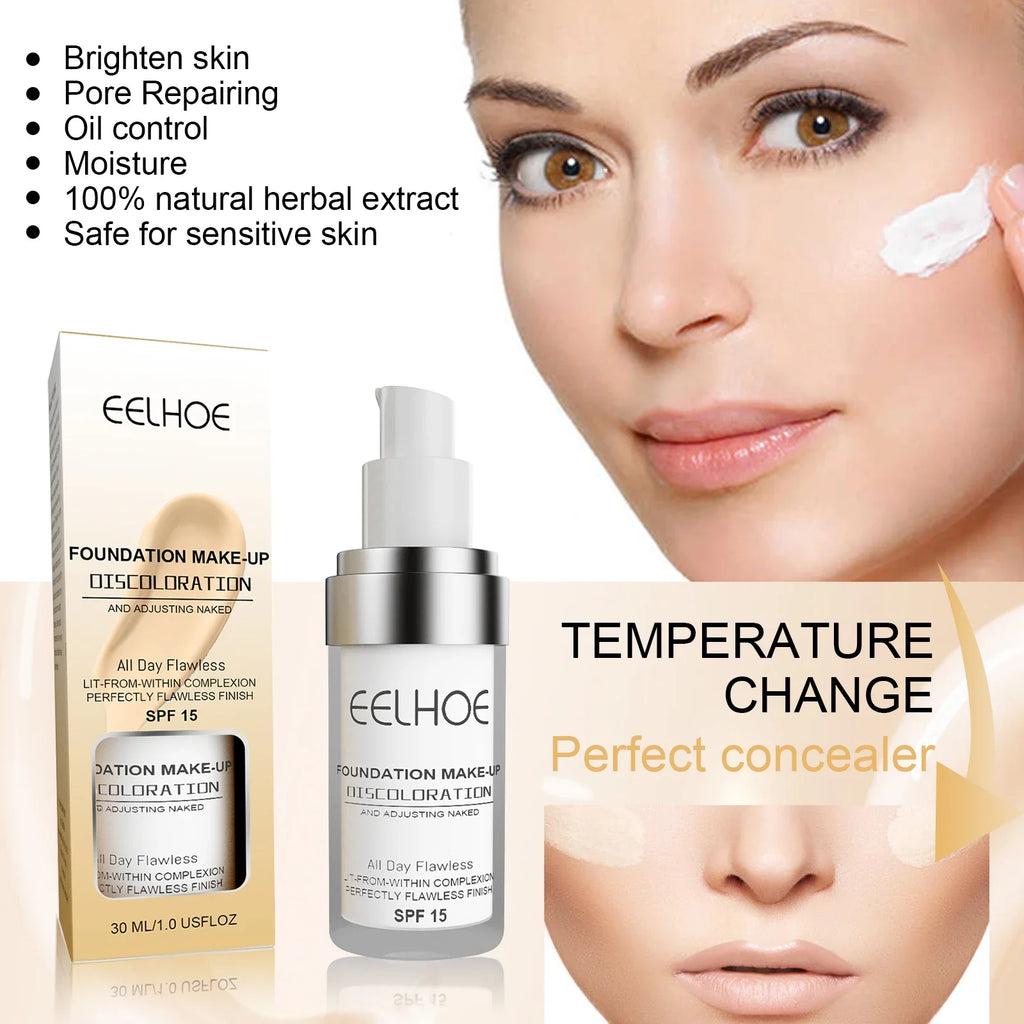 EELHOE Color Changing Liquid Foundation Moisturizing Waterproof No Creasing No Separation Concealer Makeup Products Wholesale Qme