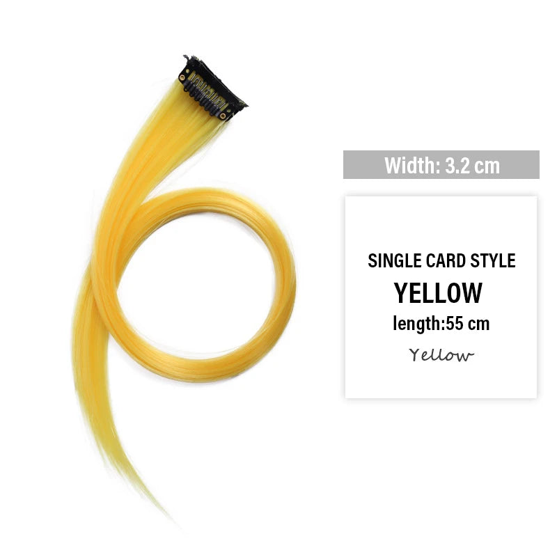 Colored Clip-in Hair Extensions - 55cm High-Temp Matte Fiber, Seamless Realistic Synthetic Fiber Hair Pieces Styling Accessories Qme yellow