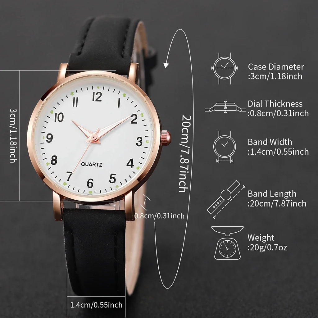 7 Pçs/set Moda Árabe Dial Mulheres Relógio de Quartzo Casual Pulseira de Couro Relógios de Pulso (Sem Caixa) Qme