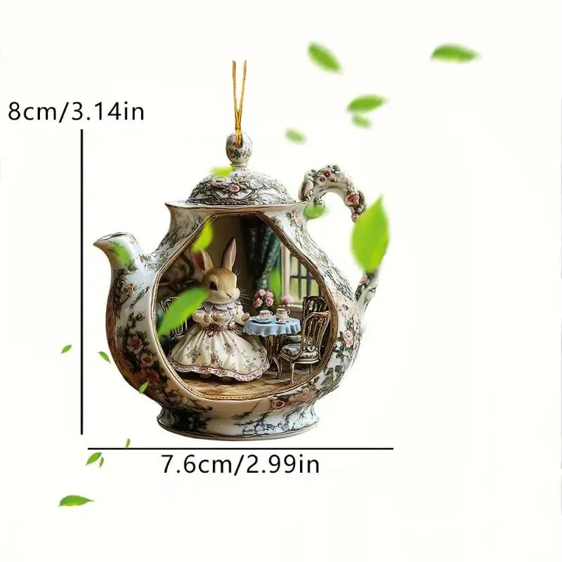 Easter Home Decor Items Rabbit Teacup Warm 2d Acrylic Pendant Qme A1