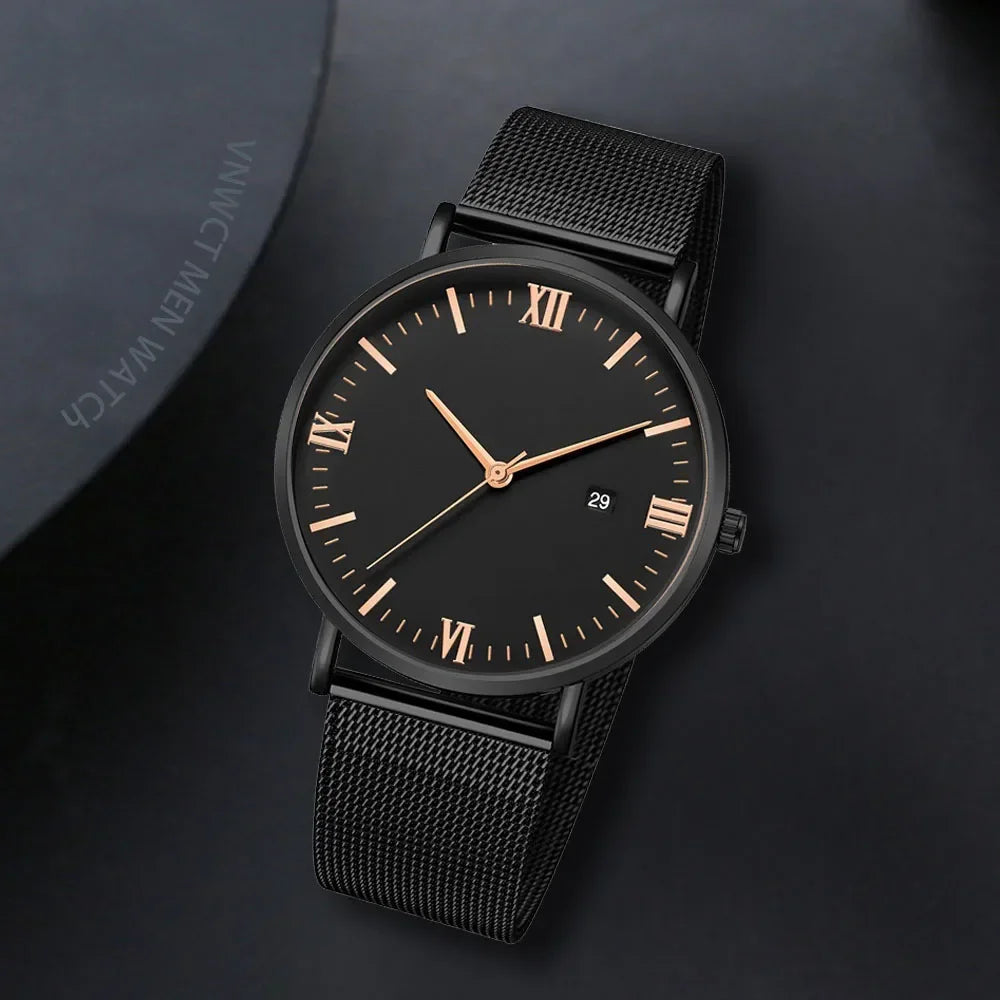 Ultra Thin Men Watch Magnetic Bracelet Quartz Watch Calendar Men Slim Mesh Steel Waterproof Sport Watch Black Relogio Masculino Qme