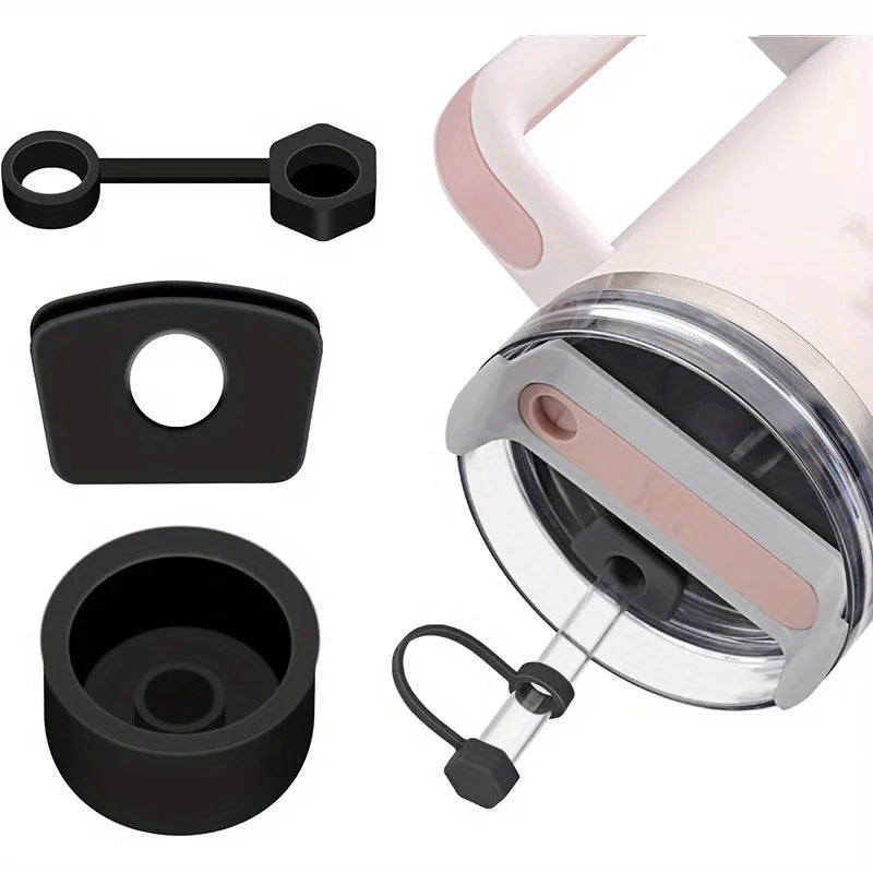 3-piece silicone spill proof plug set, suitable for leak proof accessories for 30 ounce and 40 ounce flat bottomed cups Qme black