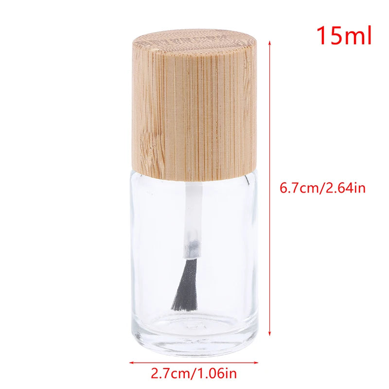 Cylindrical Glass Nail Oil Bottle Hair Brush Glue Solid Wood Bamboo Qme 15ml