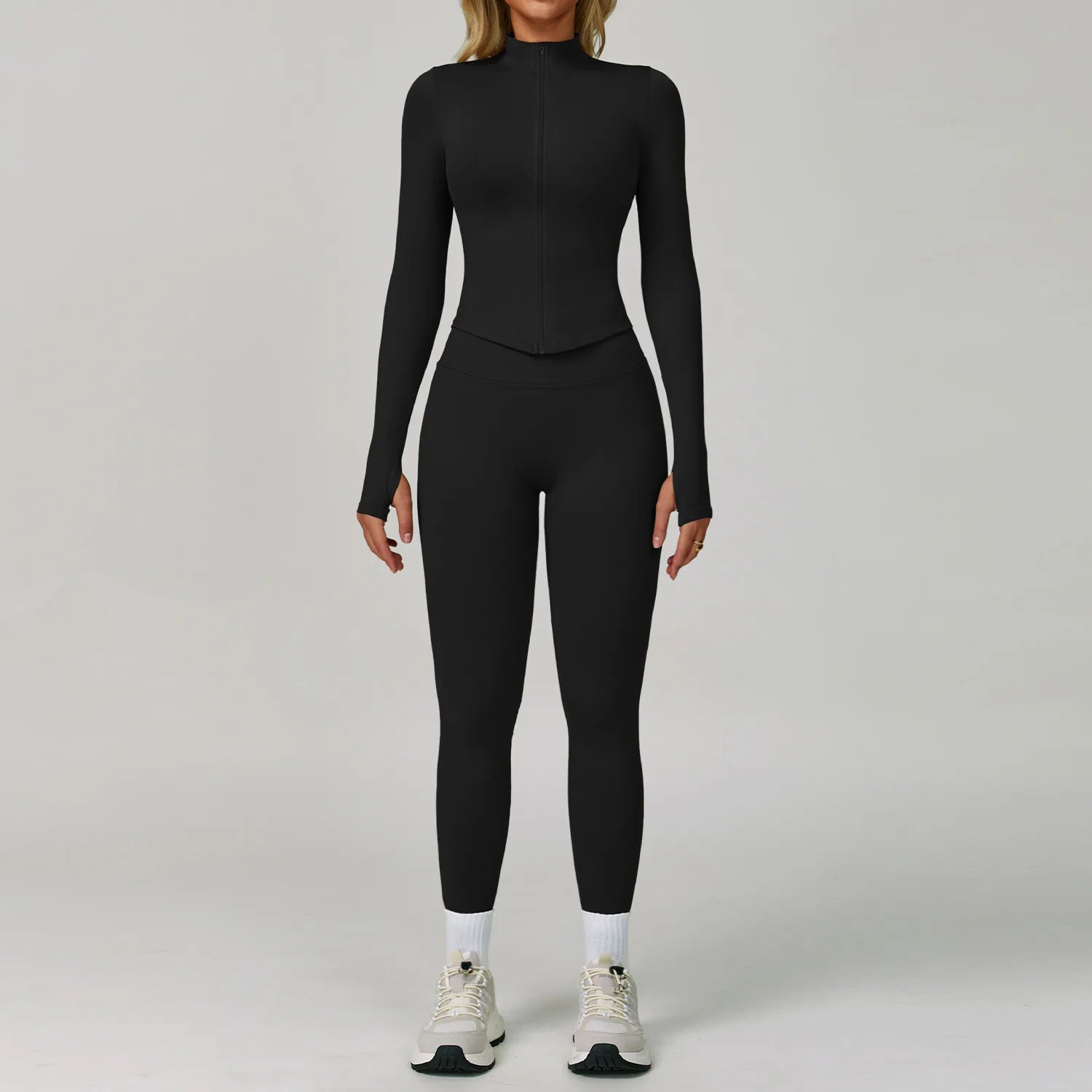 A 2/3PCS Yoga Suit Sports Set Gym Set Women Tracksuit Workout Clothes Long Sleeve Sports Bra Athletic Wear Yoga Clothing Qme 2pcs black M
