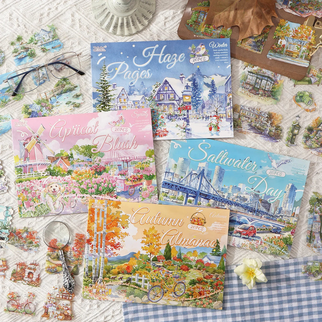 20 Sheets Four Seasons Travel Landscape Theme Large PET Stickers for Scrapbooking DIY Frame Collage Decoration Laptop Skateboard Qme