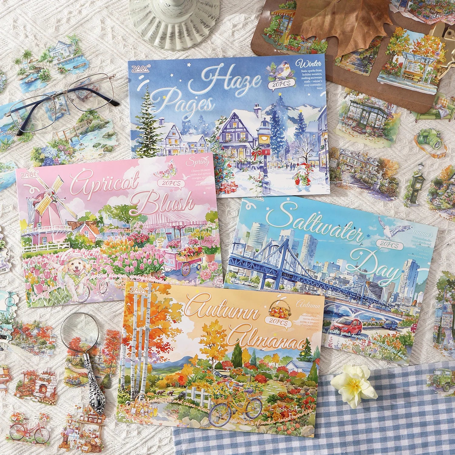 20 Sheets Four Seasons Travel Landscape Theme Large PET Stickers for Scrapbooking DIY Frame Collage Decoration Laptop Skateboard Qme