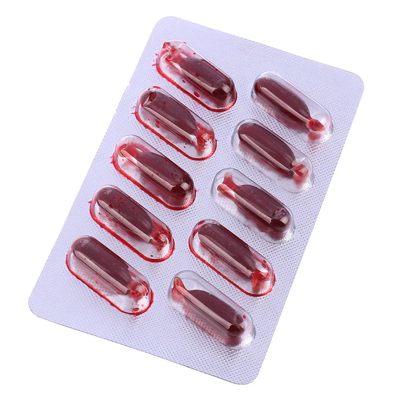 Fake Blood Pill Vampire Toy Capsules Horror Funny Halloween Prank Qme