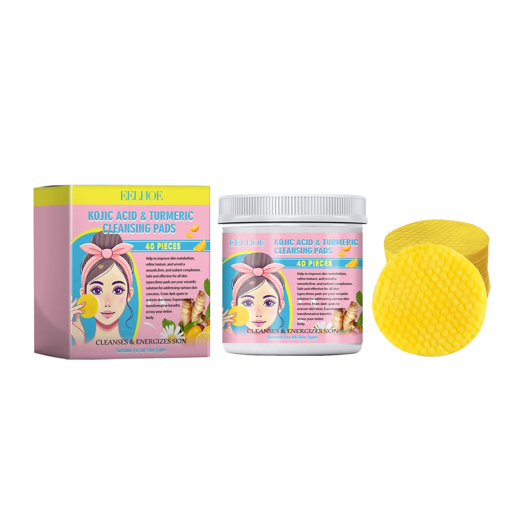 40pcs Turmeric Kojic Acid Facial Cleansing Pads Exfoliating Cleaning Remover Pores Dirt Moisturizing Daily Face Clean Skin Care Qme 40pcs