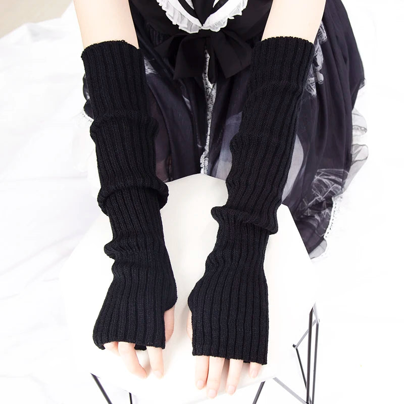 Women Long Fingerless Gloves Soft Female Glove Lolita Kawaii Mitten Qme