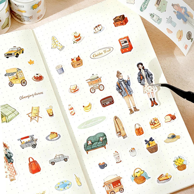 Travel Themed Washi Tape, Figure Street View Collage Materials, Narrative Style Journal Tape for Photo Album Notebook Decoration Qme