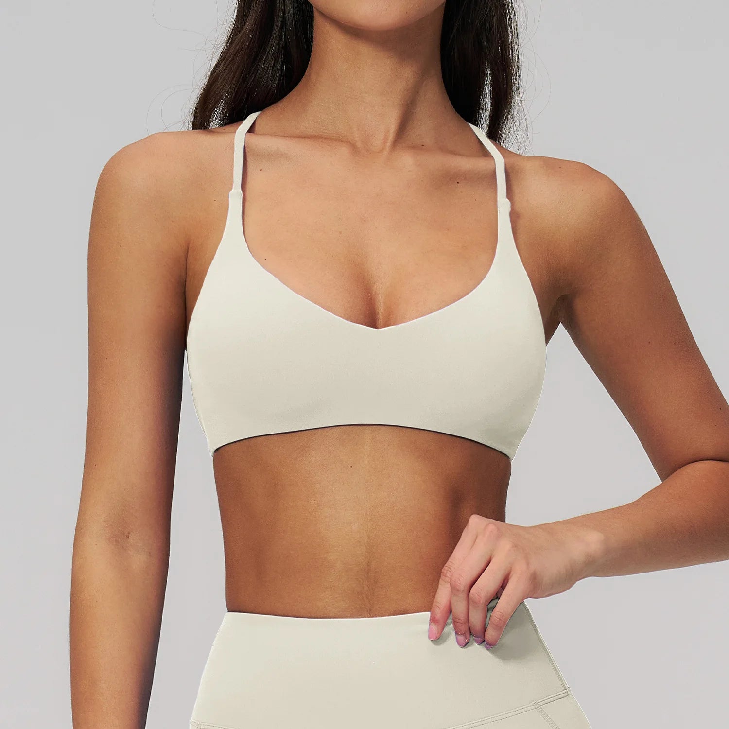 A Women's Cross Back Sports Bra Shock Resistant Gathered Sexy Gym Running Bra Summer Yoga Vest Outdoor Comfortable Fitness Wear Qme Light apricot XL