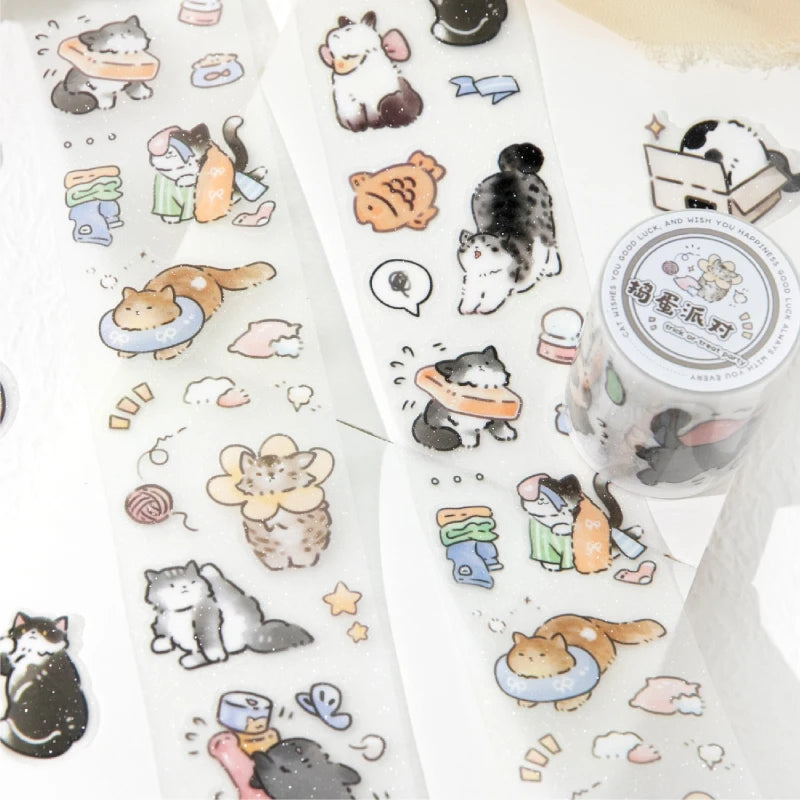 50mm*2m/roll Sparkling sand craft decorative tape lucky cat series label stickers DIY magazine albums phone cases stationery tap Qme