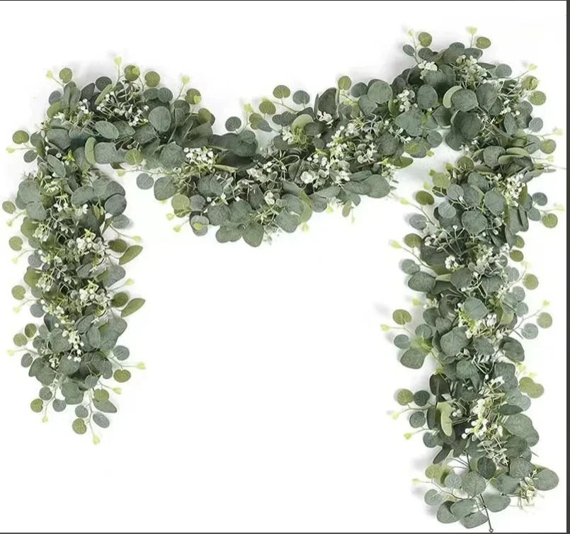 1pcArtificial Eucalyptus Leaves Greenery Garland Faux Plant Spring Vines with White Flowers Berries for Wedding Home Party Decor Qme 1pc