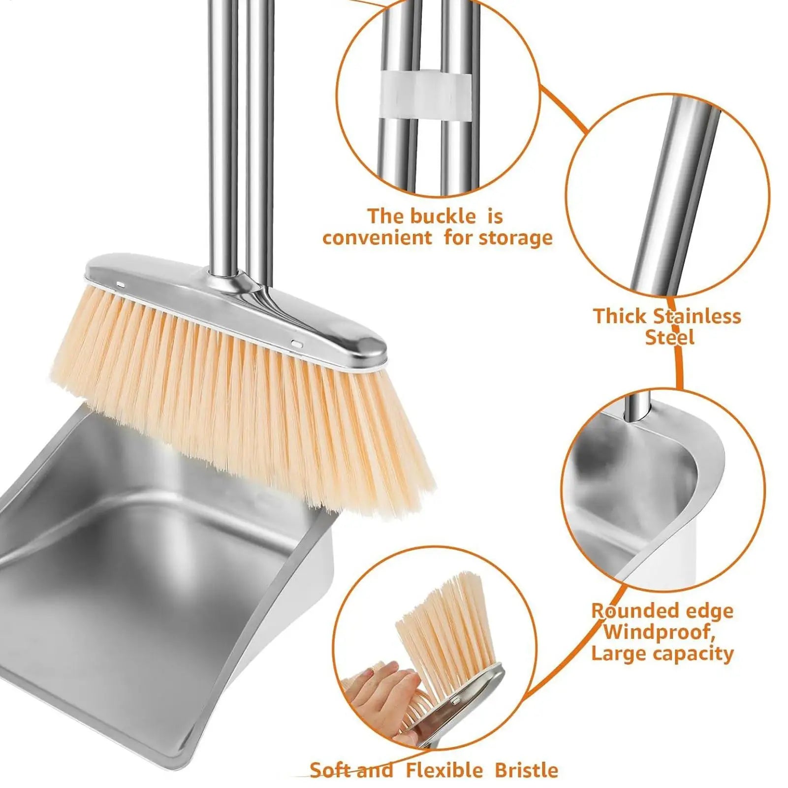 Broom With Dustpan Combo Set Stainless Steel Dustpan Stainless Steel Floor Cleaning Tool For Homeowners Living Room Bedroom Qme