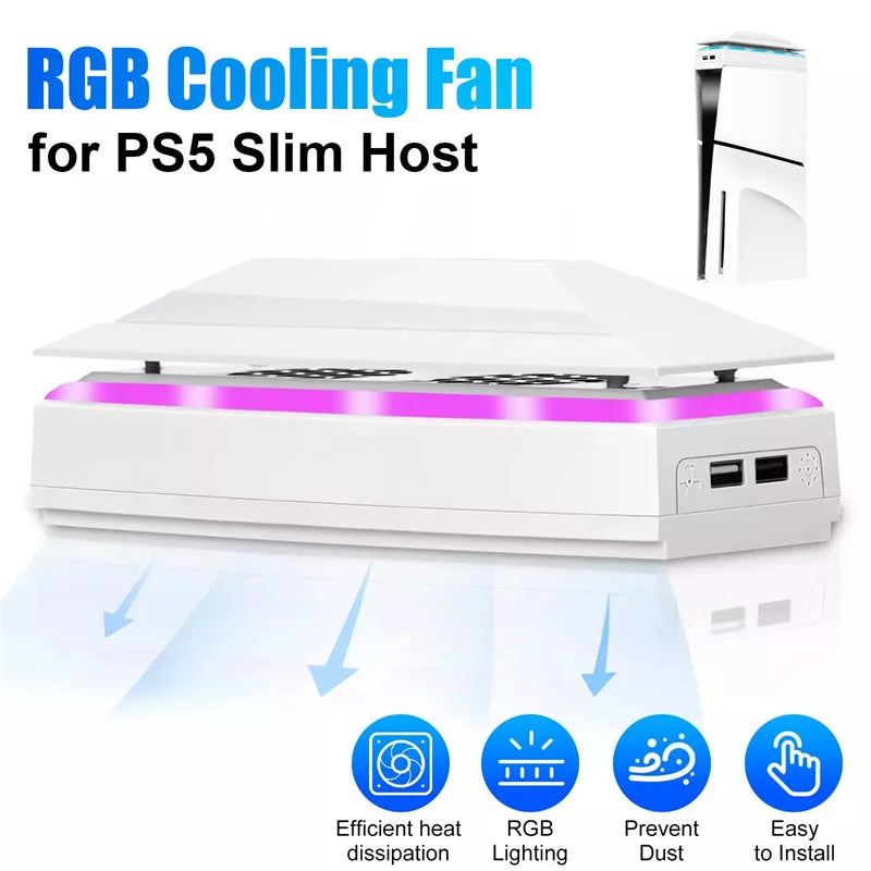 Console Cooling Fan Dust Cover Colorful LED Light 2 USB Port Upper Qme