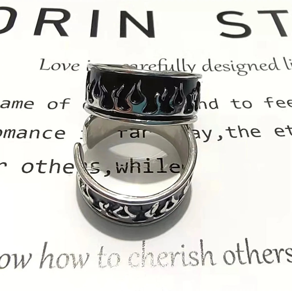 Cool Retro Flame Fire Stainless Steel Ring Men Women Punk Gothic Edgy Couple Jewelry Rock Hiphop Cosplay Accessories Unisex Gift Qme