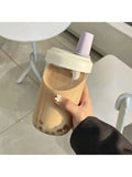 Water Bottles Straw Cup Juice Milk Plastic Lid Bubble Tea Coffee Cups Qme purple